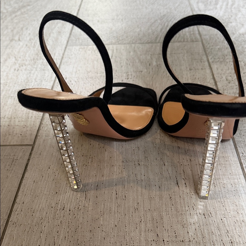BRAND NEW. NEVER WORN Aquazzura Black Suede Slingback Heeled Sandals - Picture 3 of 6